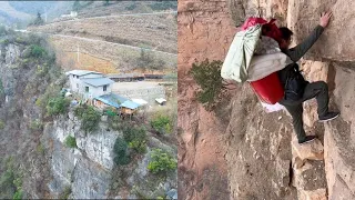 Most dangerous cliff way to the village | Risky Journey to the Home | Cliff Village in china