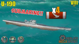 Submarine U-190 4 Kills & 70k Damage | World of Warships Gameplay