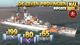 Cruiser De Zeven Provinciën: Ranked battle hero on map Riposte - World of Warships