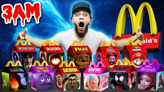 DO NOT ORDER EVERY SCARY MCDONALDS HAPPY MEAL AT 3AM!! *GRIMACE SHAKE, BARBIE, ELEMENTAL & MORE*