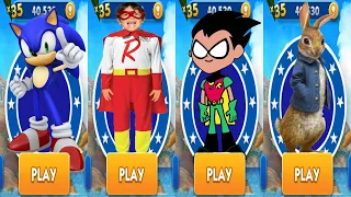 Sonic Dash vs Tag with Ryan PJ Masks Catboy vs Teen Titans Robin Jungle Run vs Peter Rabbit Run