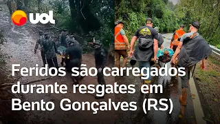 Enchentes no Rio Grande do Sul: Feridos são carregados durante resgates em Bento Gonçalves; vídeos