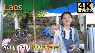 🇱🇦 2023 Vang vieng road scenes - Laos walking tour