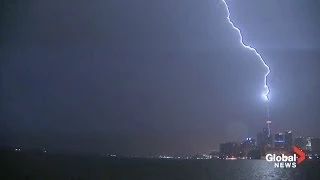 Incredible video of lighting striking CN Tower