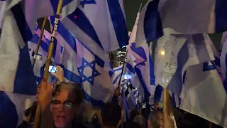 HaTikva Israel's anthem being sang during a protest for democracy