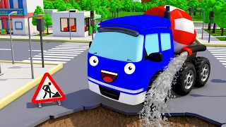 Cement Mixer Truck Excavator in the City! Construction Vehicles with Cars & Trucks for Kids