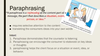 Counseling Techniques: Paraphrase, Self-disclosure, Summarization & Confronting