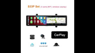 Phisung 12" 3CHs AHD1080P mirror car black box with wireless carplay & Android auto