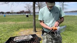 BBQ With A Disposable Charcoal Grill that I bought at Walmart !