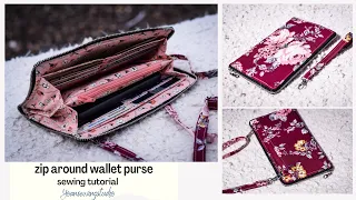 zip around wallet purse / wristlet - sewing tutorial - diy zip around fabric wallet - free pattern