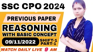PREVIOUS YEAR PAPER SSC CPO ||REASONING|| 09/11/2022 (SHIFT-1) PART-1 #ssc #ssccpo #paper #sscexam