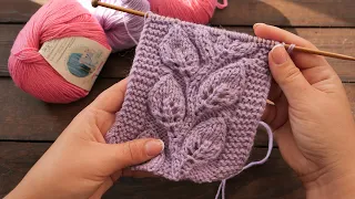Узор «Лоза из листьев» спицами 🌿 «Vine leaves» knitting pattern