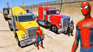 CARROS e CAMINHÕES com HOMEM ARANHA e HERÓIS! Desafio na Mega Rampa - IR GAMES