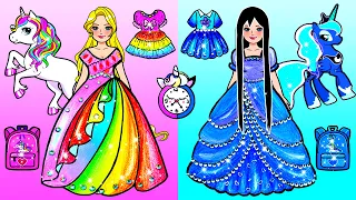 Rainbow Unicorn VS Blue Unicorn Back To School - Barbie Family Handmade - Lovely Barbie