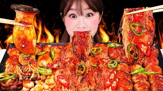 🌶️ASMR Spicy enoki mushrooms Mukbang🔥 불닭 마라 팽이버섯 버섯모듬 먹방 JiniYum 지니얌