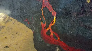 Volcano from Fagradalsfjall in Grindavik Iceland - raw footage