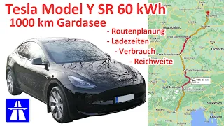 1000 km Tesla Model Y zum Gardasee  Ladeplanung Verbrauch Reichweite