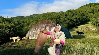 Making lots of Butter from Cream. Milking cows, Cooking kashil with fresh Milk and local butter