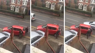 Angry Lads Bash Car Blocking Them On Driveway