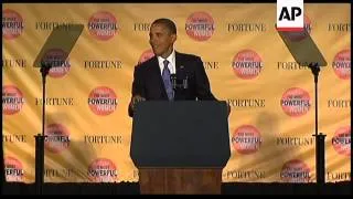 Presidential seal falls off podium as Obama speaks