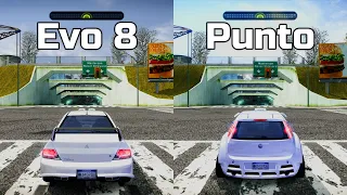 NFS Most Wanted: Mitsubishi Lancer Evo 8 vs Fiat Punto - Drag Race