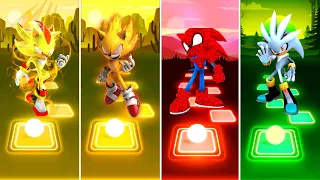 Super Shadow Sonic 🆚 Super Sonic Exe 🆚 Spider Sonic Sonic 🆚 Silver Sonic | Sonic EDM Rush Tiles Hop