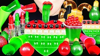 ASMR WATERMELON DESSERTS HONEY JELLY RECIPE + EATING SOUNDS, EDIBLE POP IT, LIPSTICK, BOBA, JELLO 먹방