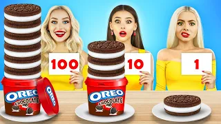 Desafio Alimentar: 100 Camadas | Gigante vs Minúsculo Batalha Com Chocolate por RATATA CHALLENGE