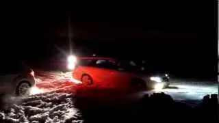 Subaru Legacy, STI and Tundra having fun in the snow