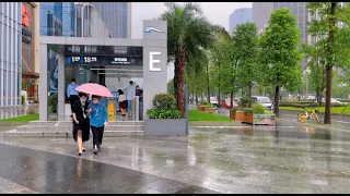 [4K]China walk tour | Heavy Rain Walk in Century City Station  | Real china city