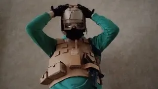 My cardboard military vest and helmet!