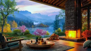 Soothing Jazz Music with Spring Rain by Lakeside 🌧️ Relaxing Jazz Piano Music with Fireplace Sounds