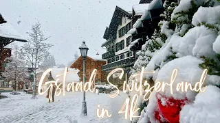 Gstaad, Switzerland | Walking tour in snow | 4K | Silent Vlog