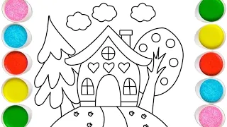 House easy drawing and painting for kid l Learn how to draw and paint house with pukkoo kids