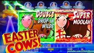 DOUBLE + SUPER COWS!!! LIVE BONUS TRIGGER!! Invaders Attack From the Planet Moolah - CASINO SLOTS