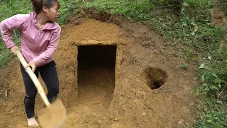 LIVING OFF GRID - Building Dugout Under Underground Hut - Solo Bushcraft Cooking delicious