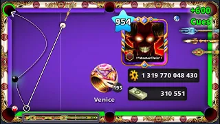 8 Ball Pool - 1.3 Trillion Coins LEVEL 954 with 195 Venice Rings 300K+ cash