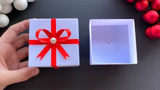 How to Make a gift Box with a ribbon using origami paper. Gift Wrapping Ideas for Christmas.