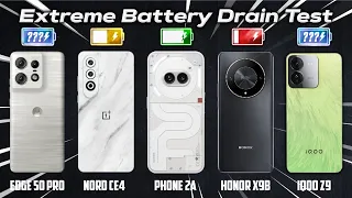 Moto Edge 50 Pro Vs Nord CE4 Vs Nothing Phone 2a Vs Honor X9b, iQOO Z9⚡️Battery Drain Test ! 🔥🔥