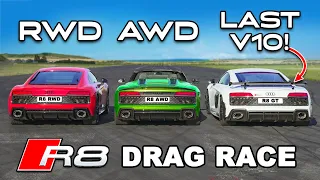 620hp Audi R8 GT v AWD R8 v RWD R8: DRAG RACE