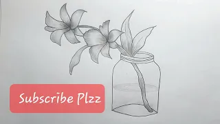 How to draw beautiful orchid flowers in a jar step by step | orchid flower drawing easily in a pot