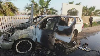 Bodies of World Central Kitchen aid workers killed by Israeli strikes are transported out of Gaza