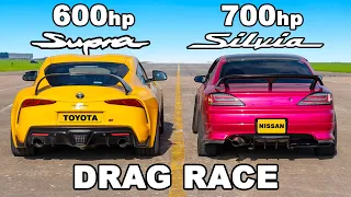 600hp Toyota Supra v 700hp Nissan Silvia: DRAG RACE