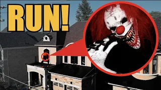 When you see GIANT scary CLOWN, dont film him he will attack you, RUN!(crouchy the clown)
