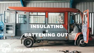 MERCEDES VARIO VAN BUILD - Insulating and framing our bus + Removing grind spatter from windows