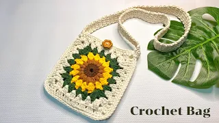 Easy Crochet A Granny Square | Sunflower Granny Cross bag Tutorial .