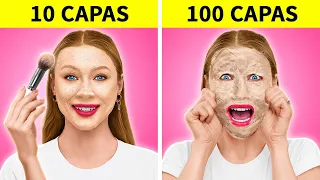 DESAFÍO DE LAS 100 CAPAS || ¡1000 capas de uñas, lápiz labial, maquillaje! JUEGO DE 123 GO! TRENDS