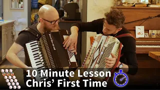Virtual Accordion Lesson - Can Chris learn the left hand in 10 minutes?