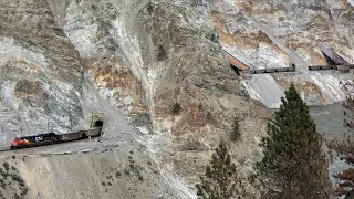 Massive Trains Thru Mountain Tunnels And Rock Slide Sheds Along Canadas Hazardous Thompson Canyon!