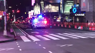 BRAND NEW NYPD ESU TRUCK RESPONDING ON 7TH AVENUE IN TIMES SQUARE AREA OF MANHATTAN IN NEW YORK CITY